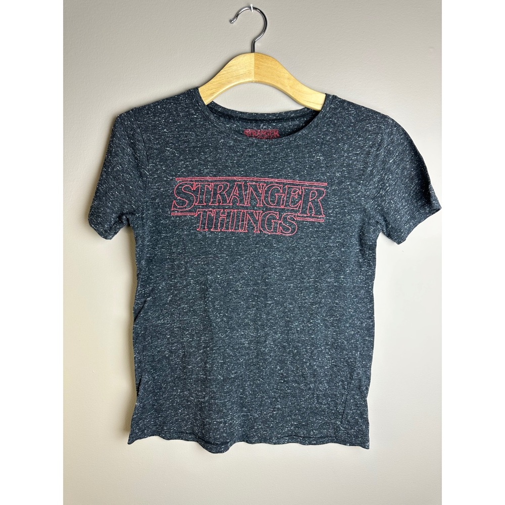 Stranger Things Netflix Graphic Tee Charcoal Grey Space Dye Logo Shirt Small